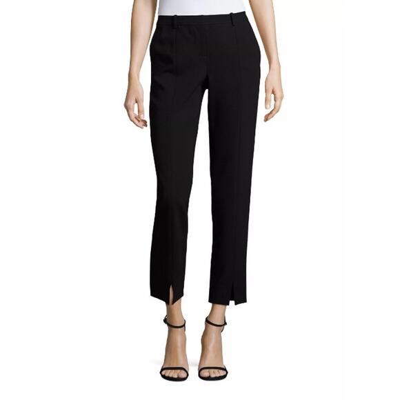 St. John Caviar Black Crepe Marocain Front Slit Ankle Pants in Jennifer Fit - Picture 1 of 16